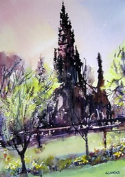 Great Scott, Princes Street Gardens - Watercolour 54 x 64cm - Karen Cairns - £395