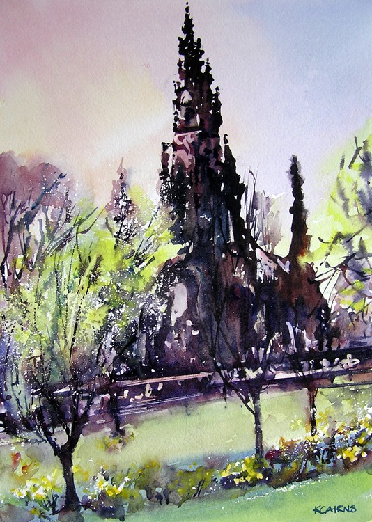 Great Scott, Princes Street Gardens - Watercolour 54 x 64cm - Karen Cairns - £395